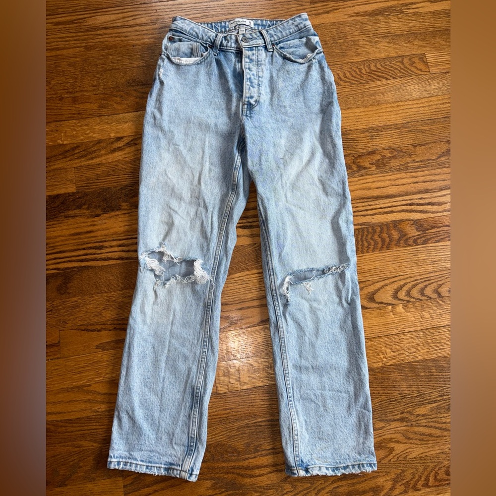 Abercrombie & Fitch High-Rise Light Wash Distressed Jeans